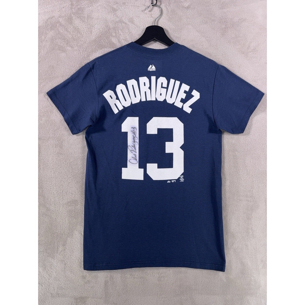 Majestic Alex Rodriguez Signed Yankees T Shirt Mens Small Blue A-Rod 13 MLB Auto